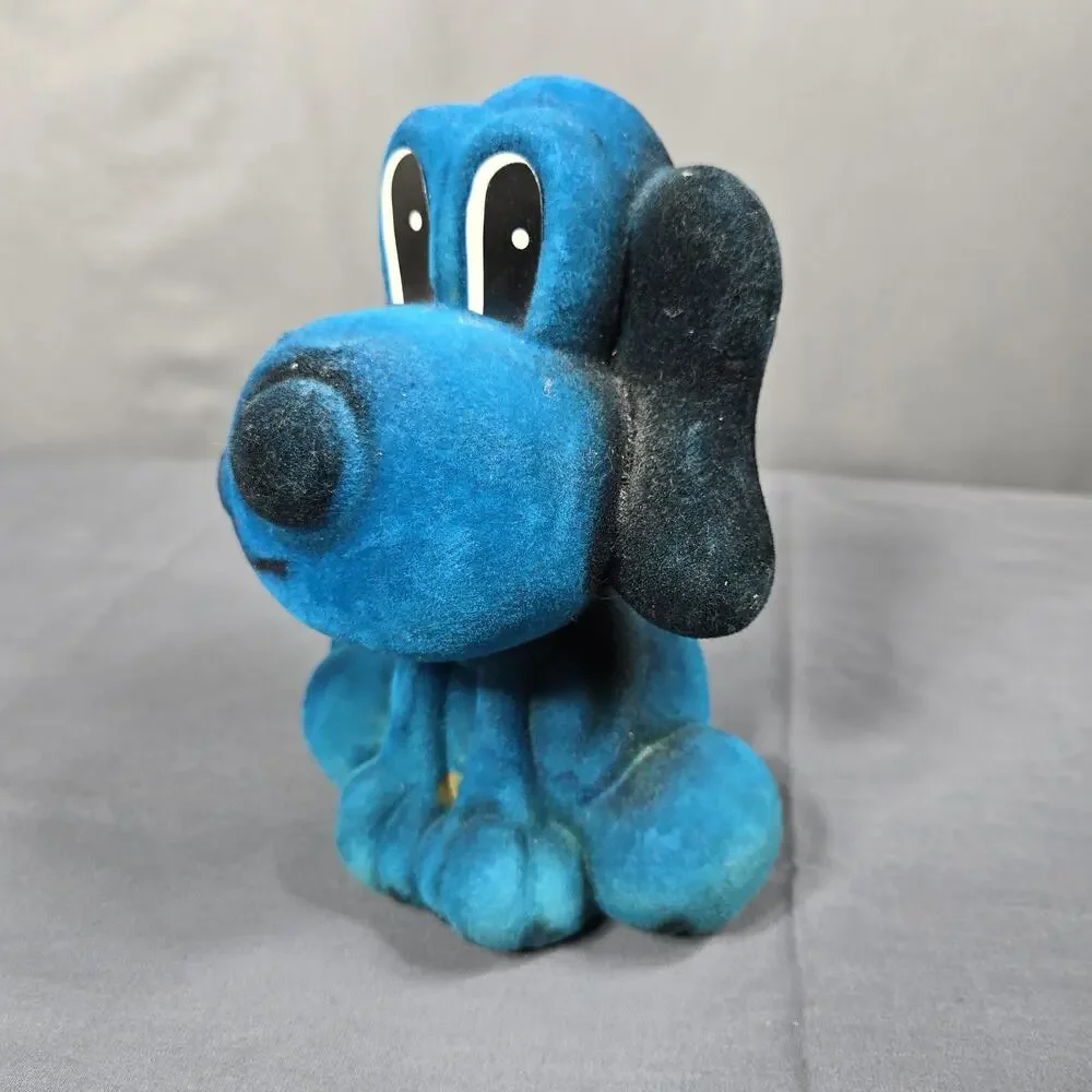 Vtg 1973 Genie Toys Inc Flocked Blue Barking Dog Coin Bank St Louis MO Puppy - Picture 5 of 10